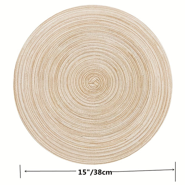 Planet Gates Beige 01 4pcs, Round Linen Placemats, Braided Table Mats For Dining Table, Woven Heat Resistant Anti-Slid Table Pads, Washable Kitchen Table Mats, Room Decor
