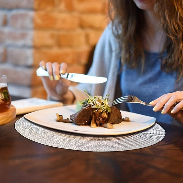 Planet Gates Beige 01 4pcs, Round Linen Placemats, Braided Table Mats For Dining Table, Woven Heat Resistant Anti-Slid Table Pads, Washable Kitchen Table Mats, Room Decor