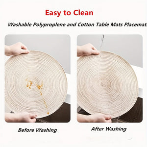 Planet Gates Beige 01 4pcs, Round Linen Placemats, Braided Table Mats For Dining Table, Woven Heat Resistant Anti-Slid Table Pads, Washable Kitchen Table Mats, Room Decor