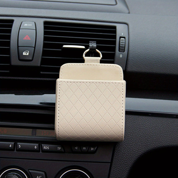 Planet Gates Beige 1 Pack Air Vent Storage Bag, Car Accessories Car Leather Multi-functional Storage Box Air Vent Phone Holder Organizer Bag