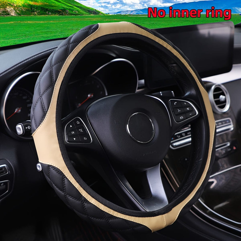Planet Gates Beige 1pc Wear-resistant Comfortable PU Leather Three-dimensional Embroidery No Inner Ring Steering Wheel Cover For 36.83-38.1cm Steering Wheel For Women