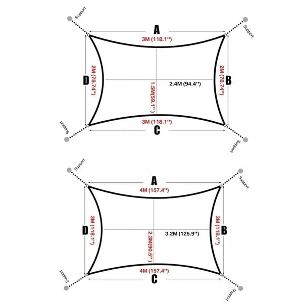 Planet Gates Beige 200x500cm Outdoor Awnings Waterproof Sun Shade Sail Garden Canopi For Terrace Car Canvas Awning Rectangle Pool Sun-Shelter Sunshade Sail