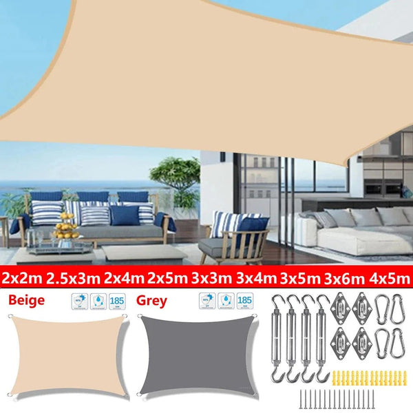 Planet Gates Beige 200x500cm Outdoor Awnings Waterproof Sun Shade Sail Garden Canopi For Terrace Car Canvas Awning Rectangle Pool Sun-Shelter Sunshade Sail
