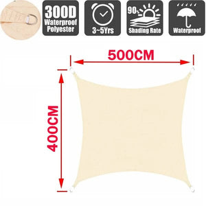Planet Gates Beige 200x500cm Outdoor Awnings Waterproof Sun Shade Sail Garden Canopi For Terrace Car Canvas Awning Rectangle Pool Sun-Shelter Sunshade Sail