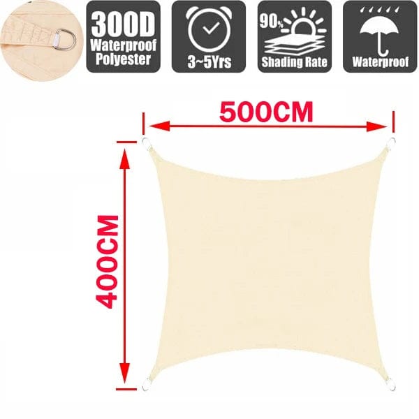 Planet Gates Beige 200x500cm Outdoor Awnings Waterproof Sun Shade Sail Garden Canopi For Terrace Car Canvas Awning Rectangle Pool Sun-Shelter Sunshade Sail