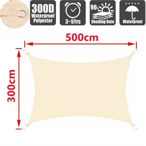 Planet Gates Beige 200x500cm Outdoor Awnings Waterproof Sun Shade Sail Garden Canopi For Terrace Car Canvas Awning Rectangle Pool Sun-Shelter Sunshade Sail