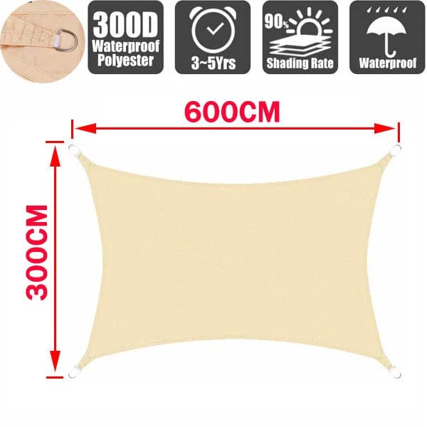 Planet Gates Beige 200x500cm Outdoor Awnings Waterproof Sun Shade Sail Garden Canopi For Terrace Car Canvas Awning Rectangle Pool Sun-Shelter Sunshade Sail