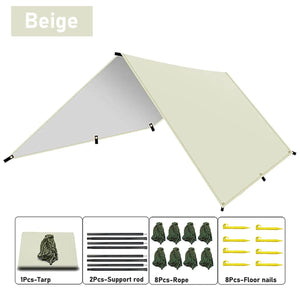 Planet Gates Beige / 3m x 3m / CHINA Outdoor Camping Tarp, Camping Tarpaulin Awning, Lightweight UV Resistant and PU 3000mm Waterproof Rainproof Tarpaulin Shelter