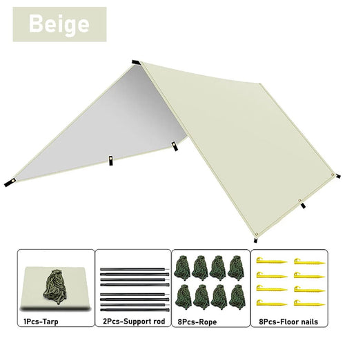 Planet Gates Beige / 3m x 3m / CHINA Outdoor Camping Tarp, Camping Tarpaulin Awning, Lightweight UV Resistant and PU 3000mm Waterproof Rainproof Tarpaulin Shelter