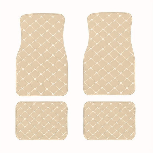 Planet Gates Beige 4pcs Car Floor Mats Universal Waterproof Front Rear Full Set Auto Rugs Leather Car Carpet Accessories Interior