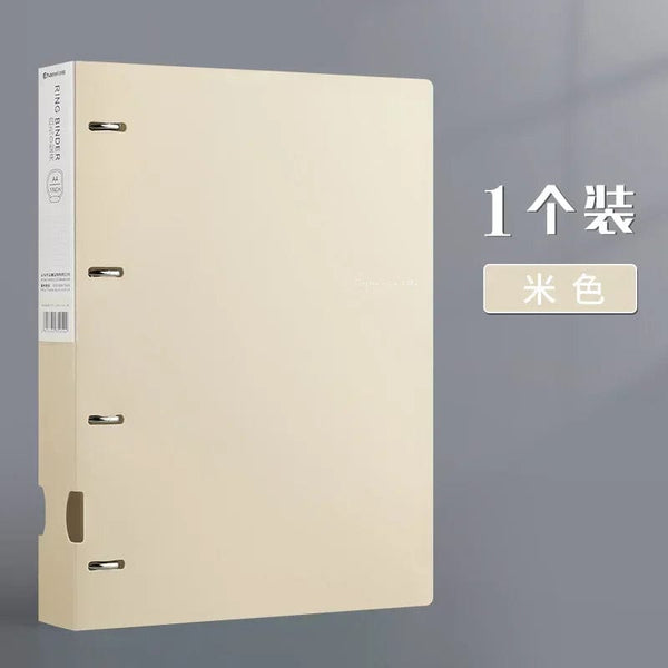 Planet Gates Beige A4 Binder D-Type Punch Folder Office Storage File Ring Waterproof Test Paper Data Storage Folder 4 Hole Binder Learning Supplies