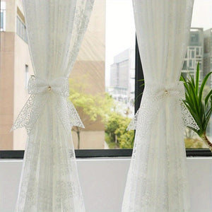 Planet Gates Beige Color 1 Pair Of Lace Bow Curtain Tieback, Curtain Ties, French Gauze Curtain Ties, Korean Aesthetic Ties, Tie Up Decorations, White Beige Curtain Holdback For Bedroom Living Room Home Decor