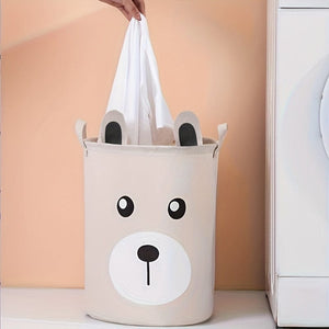 Planet Gates Beige Color 1pc Cartoon Pattern Hamper With Handle, Linen Fabric With Ears Shape Storage Bucket For Clothes And Children's Toy Organization And Storage, Laundry Basket For Bathroom, Bedroom, Living Room, Laundry Room