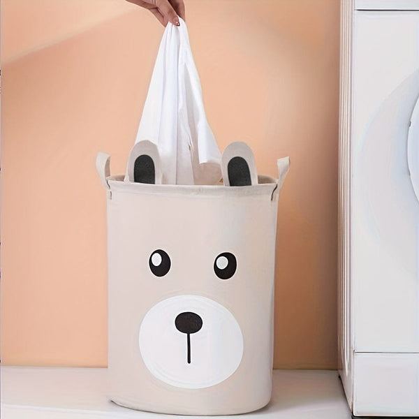 Planet Gates Beige Color 1pc Cartoon Pattern Hamper With Handle, Linen Fabric With Ears Shape Storage Bucket For Clothes And Children's Toy Organization And Storage, Laundry Basket For Bathroom, Bedroom, Living Room, Laundry Room