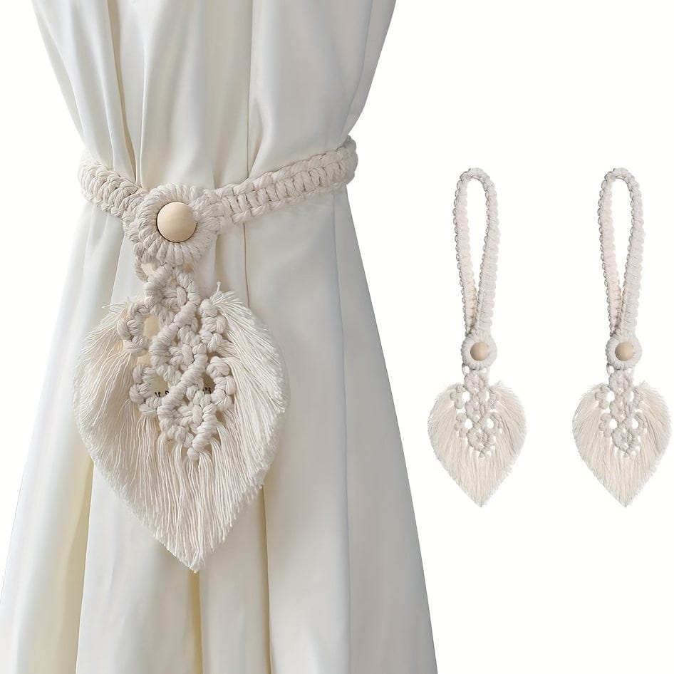 2 sztuki boho tkanych sznurków do zasłon Planet Gates z motywem liści, do zasłon, do sypialni, salonu, wystrój domu, 40.01*13.0 cm