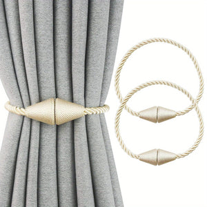 Planet Gates Beige Color 2pcs Modern Magnetic Curtain Tiebacks - Handmade Weave Holdbacks for Bedroom and Living Room - Easy to Use and Stylish Home Decor