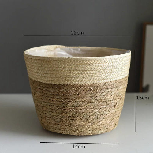 Planet Gates Beige Color M / CHINA Straw Weaving Flower Plant Pot Basket Grass Planter Basket Indoor Outdoor Flower Pot Cover Plant Containers for Plantable Plants