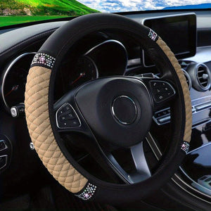 Planet Gates Beige Color Sparkle And Shine: Inlaid Artificial Diamond Steering Wheel Cover For Women Car Accessories