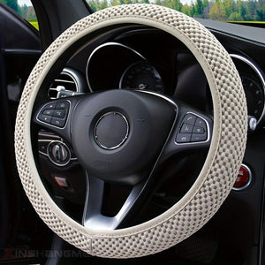 Planet Gates Beige Ice Silk Stretch Breathable Non-slip Steering Wheel Cover For Easy Installation And Removal
