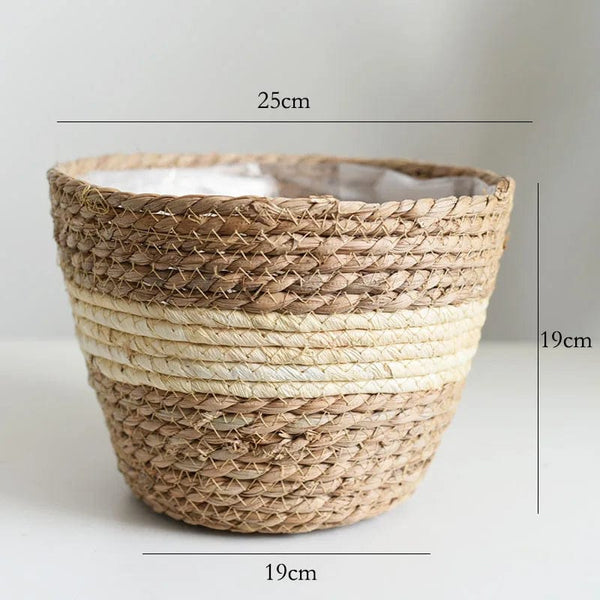 Planet Gates Beige l / CHINA Straw Weaving Flower Plant Pot Basket Grass Planter Basket Indoor Outdoor Flower Pot Cover Plant Containers for Plantable Plants