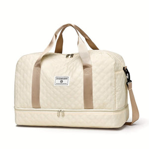 Planet Gates Beige Lightweight Argyle Pattern Luggage Bag, Large Capacity Travel Duffle Bag, Portable Overnight Bag