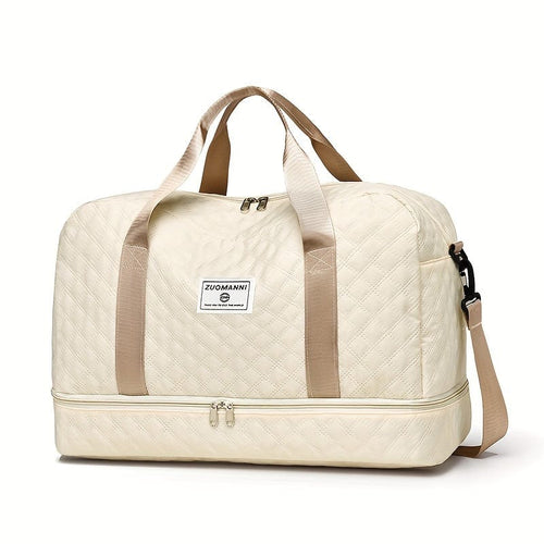 Planet Gates Beige Lightweight Argyle Pattern Luggage Bag, Large Capacity Travel Duffle Bag, Portable Overnight Bag