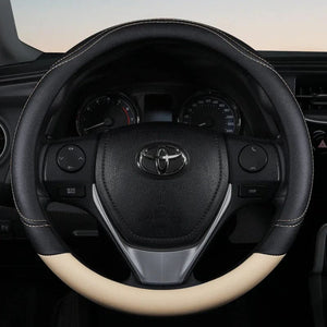 Planet Gates Beige New PU Leather Splicing Leather Anti-slip Wear Four Seasons Universal Steering Wheel Cover