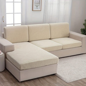 Planet Gates Beige / Plus S (1-Seater) Waterproof Jacquard Sofa Cover Large Leaf Design Retractable Washable Durable Elastic Slipcover for All Seasons Universal Modern Home Decor Furniture Protector
