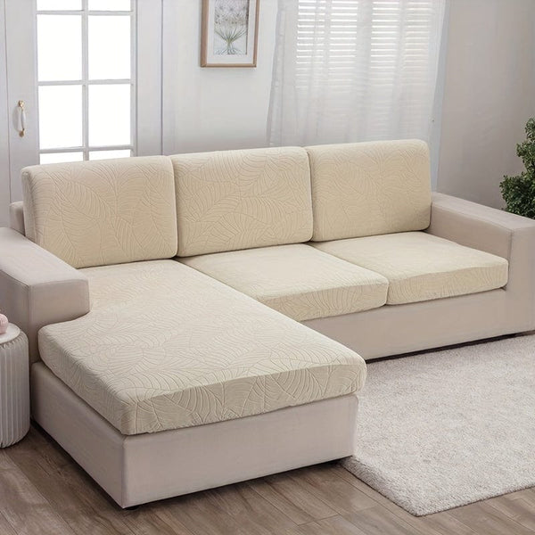 Planet Gates Beige / Plus S (1-Seater) Waterproof Jacquard Sofa Cover Large Leaf Design Retractable Washable Durable Elastic Slipcover for All Seasons Universal Modern Home Decor Furniture Protector