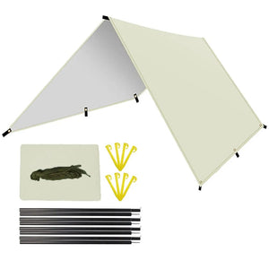 Planet Gates Beige Set / 3m x 5m Waterproof Camping Tarp Sunshade UV Protection Lightweight Outdoor Adventure Hiking Camping Backpacking Picnic Tent Tarp