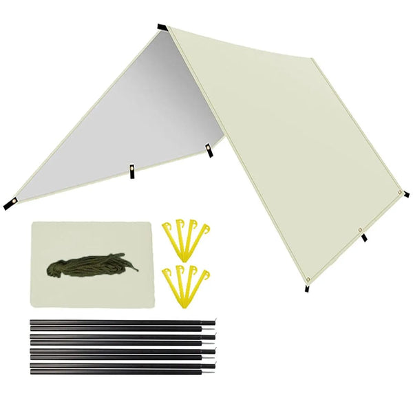 Planet Gates Beige Set / 3m x 5m Waterproof Camping Tarp Sunshade UV Protection Lightweight Outdoor Adventure Hiking Camping Backpacking Picnic Tent Tarp