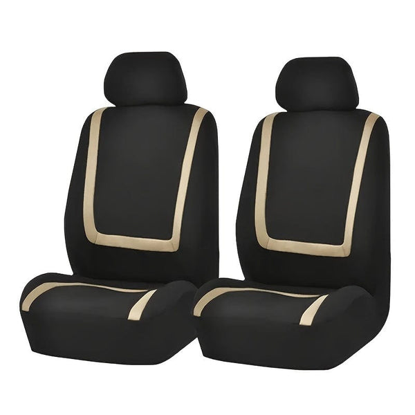Planet Gates Beige Universal Fit Car Seat Covers For Front Driver And Passenger Seats, High-Quality Fabric, Protective Auto Chair Slipcovers With Accent Stripes, Easy To Install, Durable Vehicle Interior Enhancements