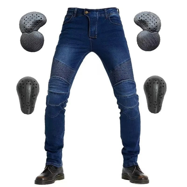 Planet Gates better gear blue / M Men Jeans Embroidery Motorcycle Pants Pantalon Motocross Belt Protective Gear Motorcycle Driver's License Test Motos Jeans