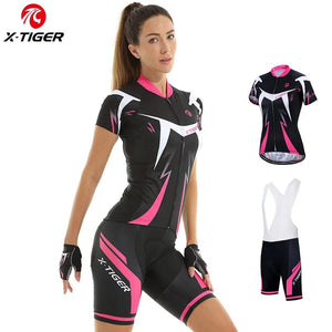Planet Gates Bib Cycling Set / L X-Tiger Women's Bib Cycling Set Summer Short Sleeve Suit Anti-UV Bicycle Clothing Quick-Dry Jersey Mountain Female Bike Clothes