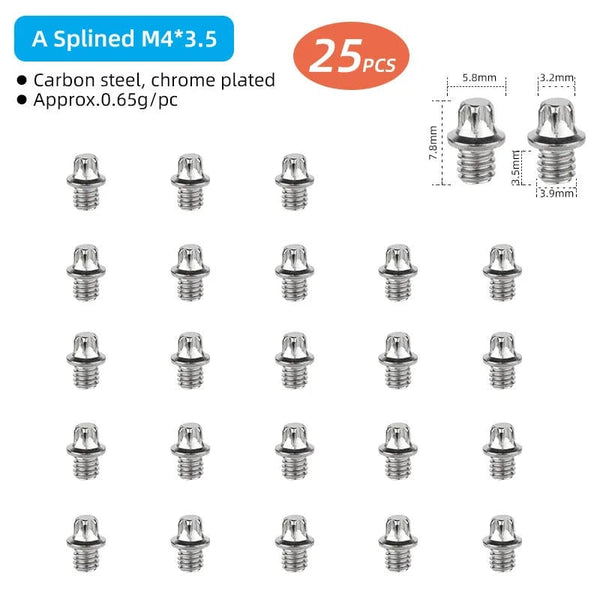 Planet Gates Bicycle Pedal Spikes 25PCS Anti-skip Steel Studs M4 Threading Bolts Pin Nail for Cycle Pedals Bike Accessories