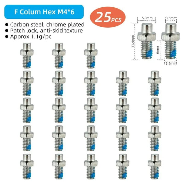 Planet Gates Bicycle Pedal Spikes 25PCS Anti-skip Steel Studs M4 Threading Bolts Pin Nail for Cycle Pedals Bike Accessories