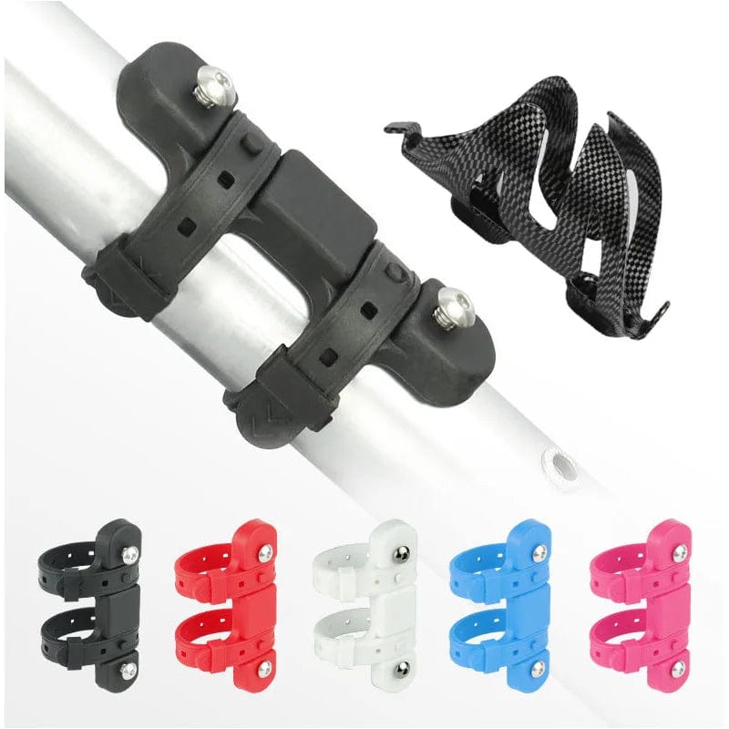 Planet Gates Bicycle Water Bottle Holder Adaptor 5 Colors Silicone Bottle Cage Strap Seatpost Fork Frame Multi Location Mounting Bike Parts