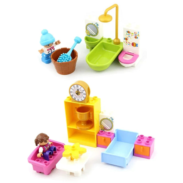 Planet Gates Big Building Blocks Play House Furniture Accessories Indoor Utensil Bed Compatible Large Bricks Assemble Toys Children Kids Gift