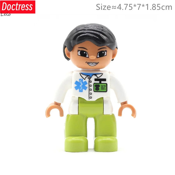 Planet Gates Big Size Character Figures Building Block Doll Family Farmer Worker Doctor Policemen Large Brick Compatible Build House Kid Toys