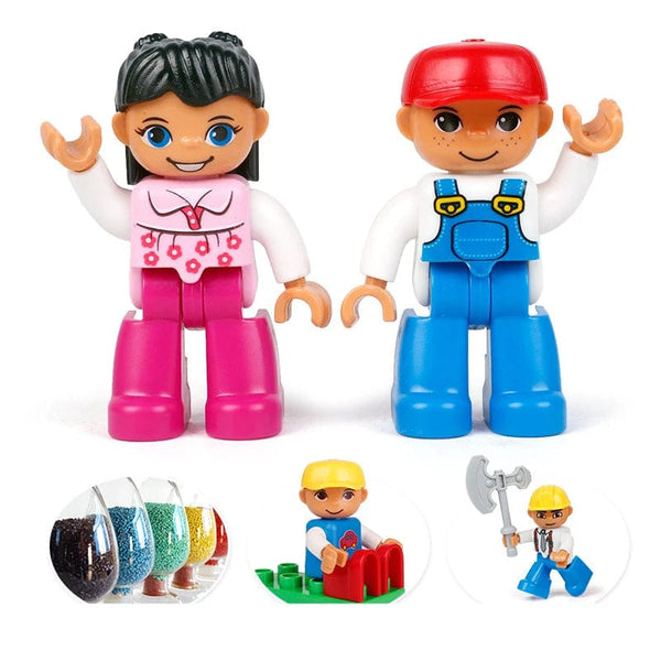 Planet Gates Big Size Character Figures Building Block Doll Family Farmer Worker Doctor Policemen Large Brick Compatible Build House Kid Toys
