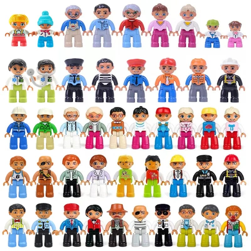 Planet Gates Big Size Character Figures Building Block Doll Family Farmer Worker Doctor Policemen Large Brick Compatible Build House Kid Toys