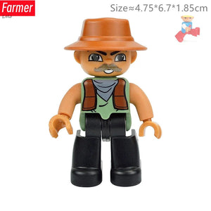 Planet Gates Big Size Character Figures Building Block Doll Family Farmer Worker Doctor Policemen Large Brick Compatible Build House Kid Toys