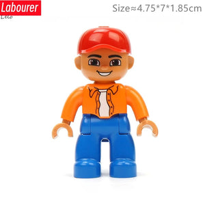 Planet Gates Big Size Character Figures Building Block Doll Family Farmer Worker Doctor Policemen Large Brick Compatible Build House Kid Toys