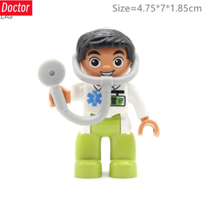 Planet Gates Big Size Character Figures Building Block Doll Family Farmer Worker Doctor Policemen Large Brick Compatible Build House Kid Toys