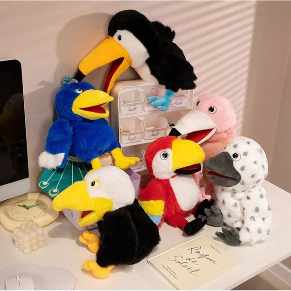 Planet Gates Bird Soft Stuffed Toy Doll Parrot Owl Eagle Flamingo Peacock Cospaly Plush Doll Educational Baby Toys Kawaii Hand Finger Puppet