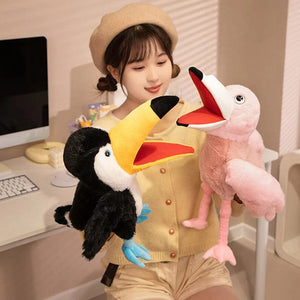 Planet Gates Bird Soft Stuffed Toy Doll Parrot Owl Eagle Flamingo Peacock Cospaly Plush Doll Educational Baby Toys Kawaii Hand Finger Puppet