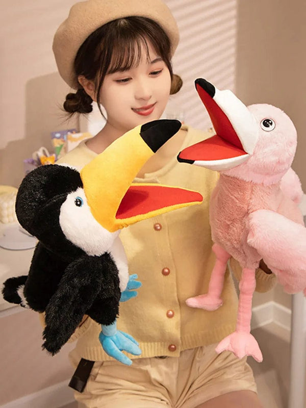 Planet Gates Bird Soft Stuffed Toy Doll Parrot Owl Eagle Flamingo Peacock Cospaly Plush Doll Educational Baby Toys Kawaii Hand Finger Puppet