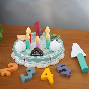 Planet Gates Birthday Cake Set Kids Wooden Toys Coffee Maker Toy Set Cake Ice Cream Tea Time Playset Toddler Pretend Play Kitchen Accessories Gift for Children