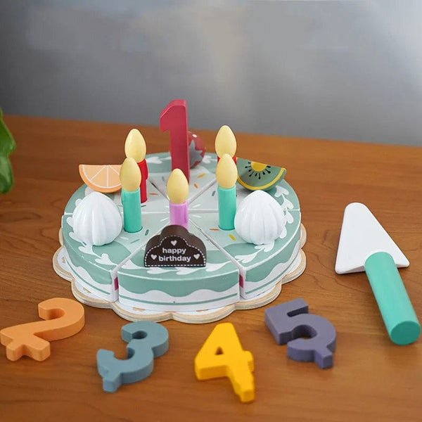 Planet Gates Birthday Cake Set Kids Wooden Toys Coffee Maker Toy Set Cake Ice Cream Tea Time Playset Toddler Pretend Play Kitchen Accessories Gift for Children