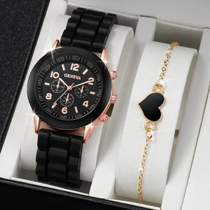 Planet Gates BK-2AX 5/2PCS Set Luxury Watch Women Ring Necklace Earrings Rhinestone Wristwatch Female Casual Ladies Watches Bracelet Clock (No Box)